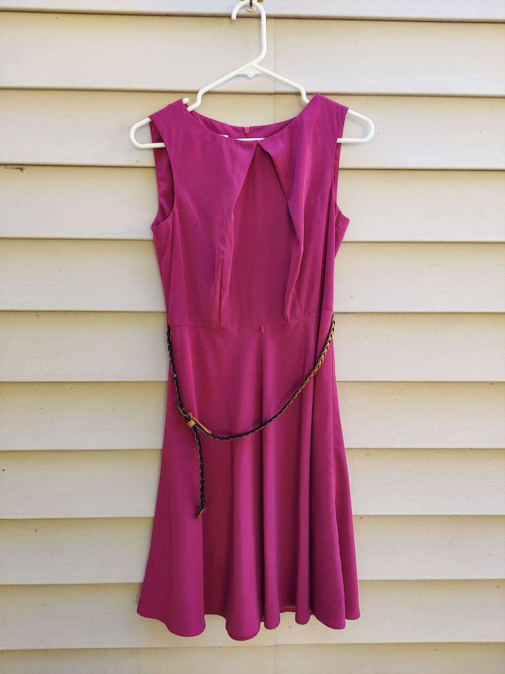 Dress Barn Sleeveless Magenta A-Line Dress with Front Pleat Size 4
